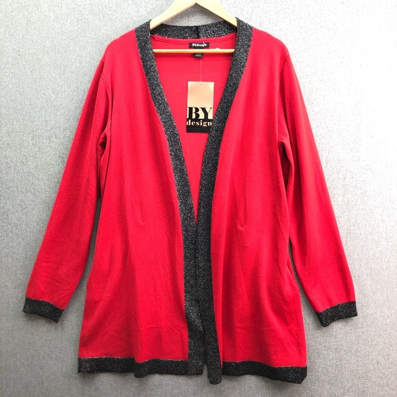 By Design Gwyneth Open Cardigan with Black Lurex Trim Size XL - Picture 3 of 10